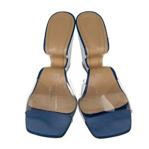 By Far Blue Leather Slides